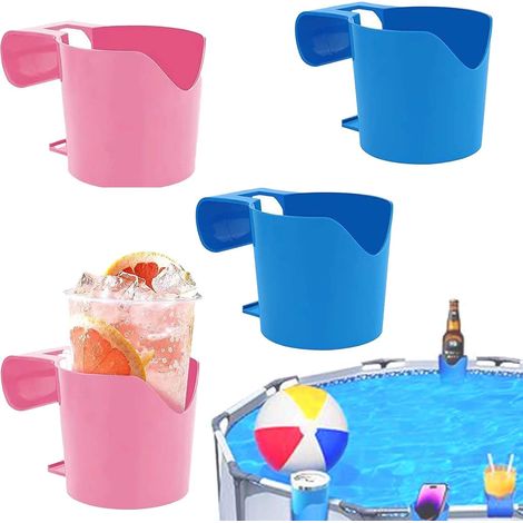 4 Pièces Porte Gobelet Piscine Hors Sol, Accessoire Piscine, Accessoires Piscine Hors Sol Porte-Gobelets de Piscine en Plastique, Bleu et Rose Porte-Gobelet au Bord de La Piscine (1/5)