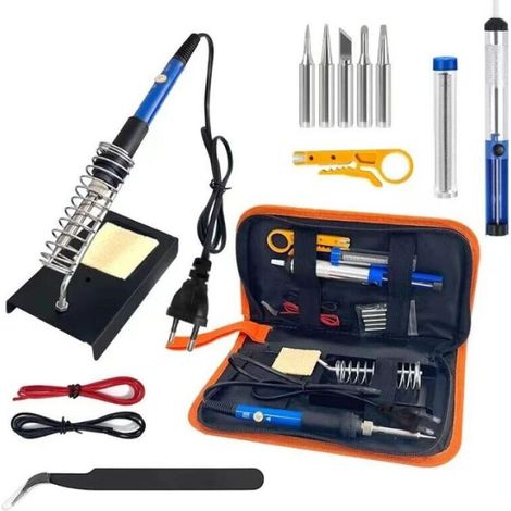 8 En 1 Fer A Souder Kit 60W Station De Soudage Pompe Etain Soudure Electronique Temperature Reglable Portable, 5 Pointes, Support de fer, Sac à Outils (1/4)