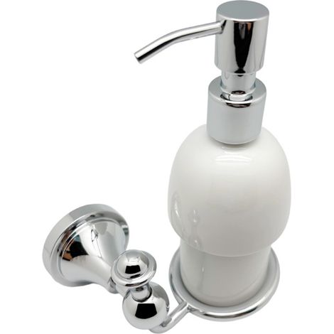 Jabonera de cerámica con cabezal de bomba de ABS cromado, blanca.