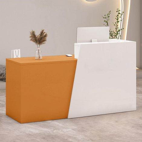 Empfangstheke mit Schublade & Fächern, 80cm, Weiß/Orange, Rechts (1/5)