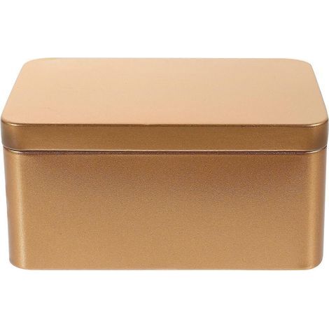 Boîte rectangulaire en fer-blanc, mini-récipient portable pour le rangement du thé, des bonbons ou autres aliments - 13 x 8 x 6 cm (dorée)-Golden (1/4)