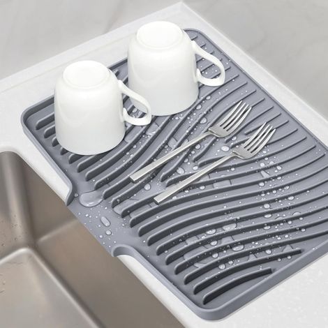 Tappetino asciugatutto in silicone per piano di lavoro della cucina, tappetino asciugapiatti, tappetino antiscivolo con sistema di drenaggio integrato, tappetino asciugatutto in pietra resistente al c