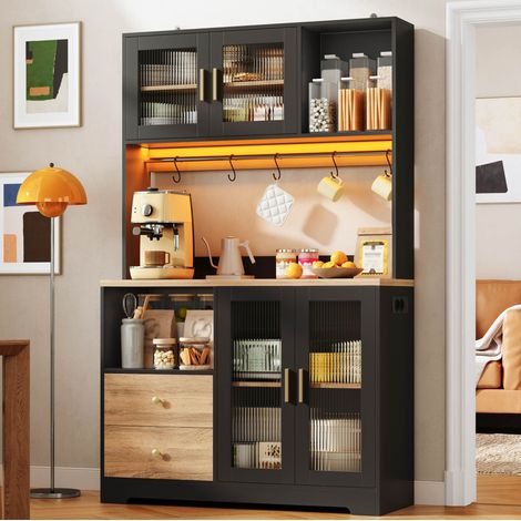 Meuble rangement vitré 110x40x178 cm LED MDF noir HAVRYA (1/5)