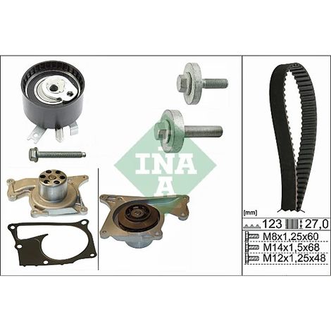 Pompe à eau + kit de courroie crantée INA 530 0197 32 DACIA 13028BN700