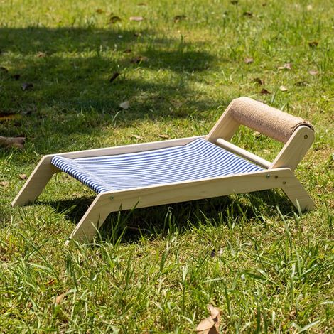 1 Chaise de plage pour chat, hamac surélevé en bois, grattoir en sisal, pieds antidérapants, intérieur