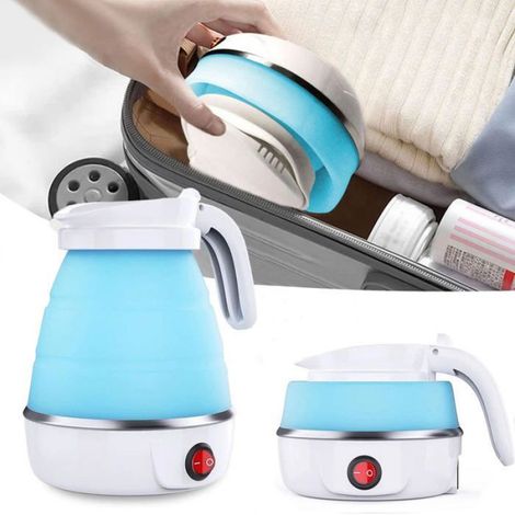 Bouilloire pliable en silicone 0,6 L Camping Voyage Bouilloire électrique pliable -bleu (1/4)