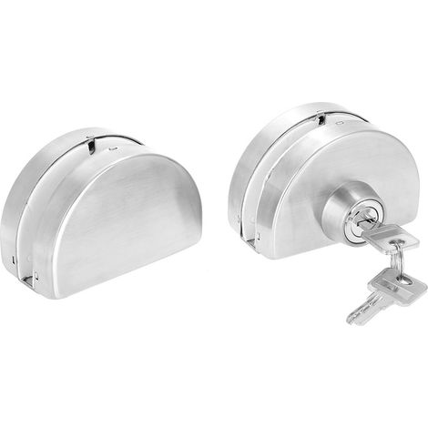 Serrure de porte en verre 10-12 mm en acier inoxydable avec clés, ouverture/fermeture, pour usage domestique, hôtelier et salle de bain. (1/5)
