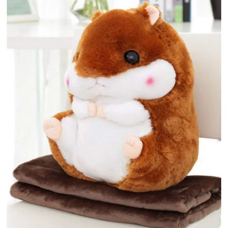 Coussin hamster en peluche 2 en 1, adorable et mignon, avec couverture polaire intégrée. Un cadeau super drôle et mignon pour les enfants et votre petite amie. 50 cm x 30 cm (marron). (1/5)