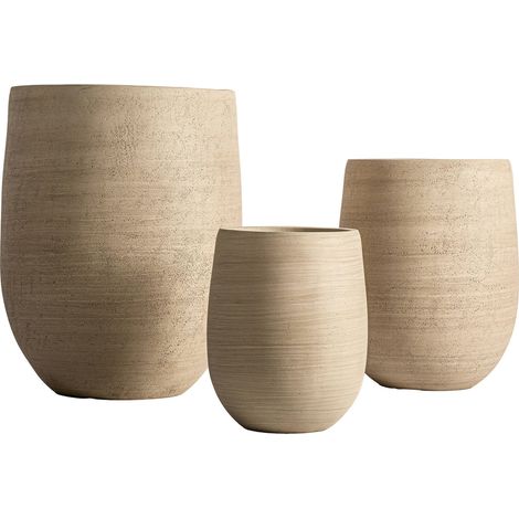 Lot de 3 cache-pots minimalistes empilables en céramique beige style contemporain - Beige sable mat contemporain (1/2)