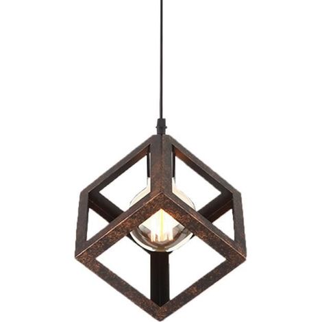 Pendelleuchte Industrielle Metall E27 Geometrisches Quadrat Hängende Deckenleuchte für Esszimmer Wohnzimmer(Rostfarben)
