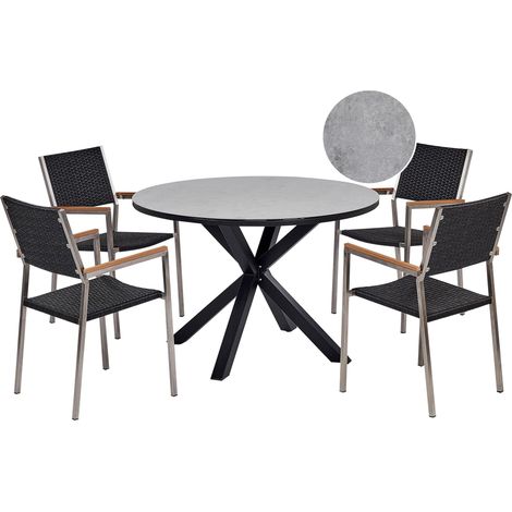Garden Dining Set 4 Seater MALETTO/GROSSETO PE Rattan Marble Effect Grey/ Black (1/5)