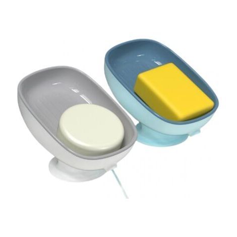 QORVA-Porte-savons en plastique avec égouttoir (lot de 2) - Porte-savon de douche à ventouse - Pour salle de bain et cuisine - Facile à nettoyer