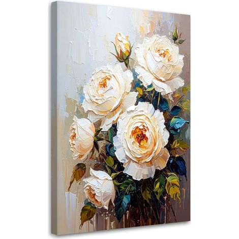 Quadro su tela, Rose bianche Fiori Bouquet - 40x60 (1/2)