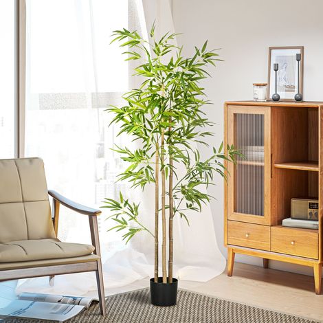 Lot de 2 plantes artificielles en bambou de 1,80 m avec pot, fausse verdure pour la décoration de la maison, du bureau et du salon (1/5)
