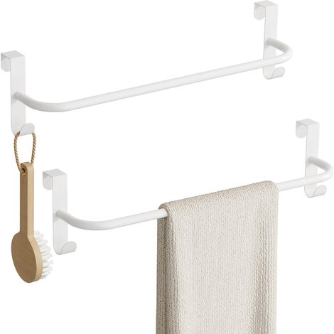 2 Porte-Serviette Sans Perçage, Support Métal 40CM Blanc, 2 Crochets Pour Armoire Salle De Bain Cuisine (1/5)