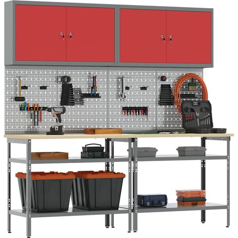 vidaXL Conjunto de banco de trabajo 8 uds. Rojo y Gris (1/2)