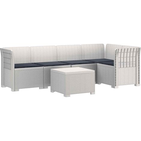 Divano da Giardino 5 Posti con Cuscini Stile Rattan PP Bianco vidaXL (1/5)