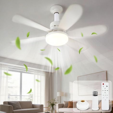 Deckenventilator mit Licht, 40-W-Ventilator mit Fernbedienung und Licht, leise, 3 Geschwindigkeitsstufen und 6 Flügel, E27-Fassung, Deckenventilator mit Licht für Wohn- und Schlafzimmer (52 cm) (1/5)
