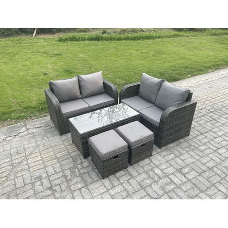 Fimous Patio Garden Furniture Sets Wicker Outdoor Rattan Furniture Sofa Sets with Rectangular Coffee Table 2 Small Footstools (1/5)