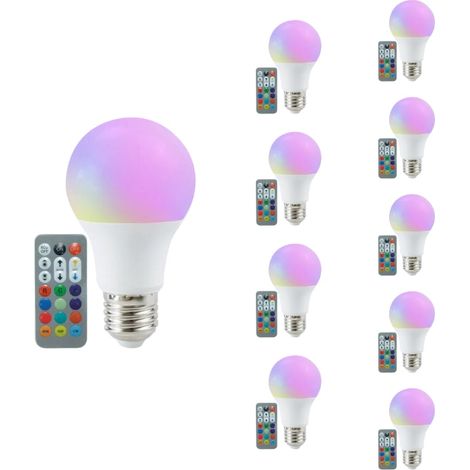 Pack de  10 - Ampoule LED E27 A60 8.5W RGBW avec Télécommande - SILUMEN (1/5)