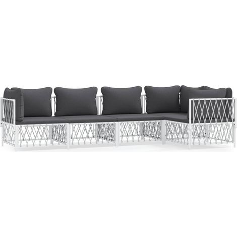 Maison Exclusive - Set Salotto da Giardino 5 pz con Cuscini in Acciaio Bianco (1/5)