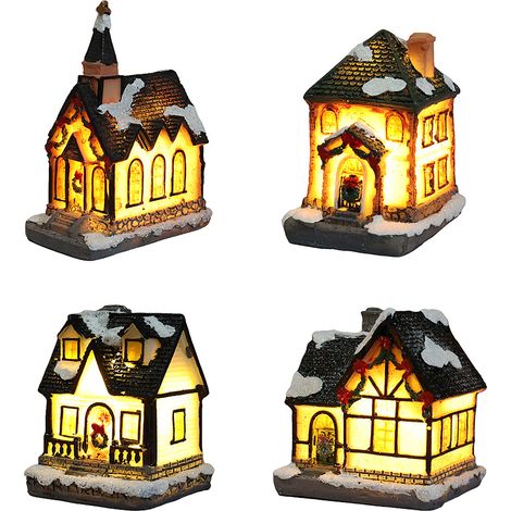 Maison de Noël en Résine LED - Décoration Village de Noël Lumineux - Idée Cadeau Fêtes (1/3)
