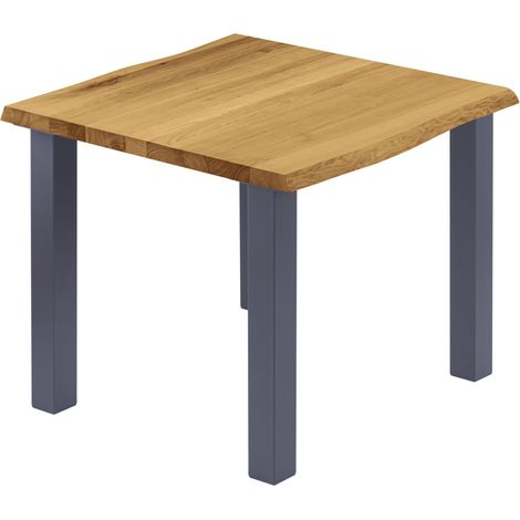 LAMO Manufaktur Esstisch Küchentisch, mit Baumkante 60x60x76 cm (AxBxH), Classic, Rustikal / Anthrazit, LBB-01-A-003-7016Cl