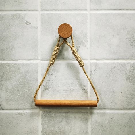 Porte-papier toilette mural (couleur chanvre rond) - Accessoires de salle de bain - Porte-papier toilette en bois pour WC - Porte-serviettes (1/5)