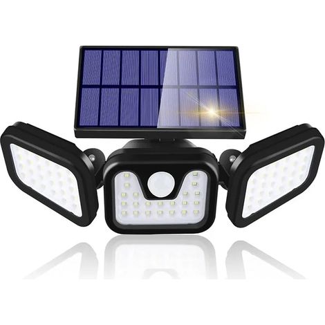 Lampe solaire murale extérieure à 3 têtes avec détecteur de mouvement et induction humaine, tête orientable, étanche IP65. (1/5)