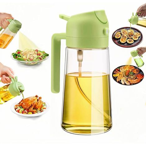 Ölspenderflasche für die Küche, 470 ml Olivenölflasche, 2-in-1 Olivenölspender und Ölsprüher – Ölsprüher für Luftfritteuse, Kochen, Salat, Grillen (grün)