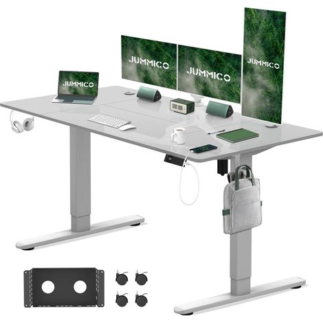 Bureau Assis Debout Électrique 160×80cm, Télétravail, Gris (1/5)