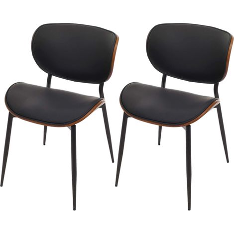 Lot de 2 chaises de salle à manger design rétro avec dossier en bois courbé et revêtement similicuir noir aspect noyer 040009505 (1/5)