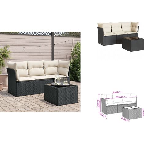 4-tlg. Garten-Sofagarnitur mit Kissen Schwarz Poly Rattan - Gartensorte - Outdoor Möbel - Lounge Set - Gartenlounge - Rattan Sofa (1/3)