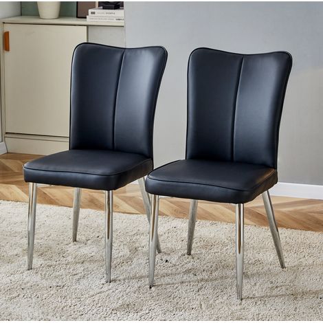 Lote de 2 sillas de comedor en PU y metal, con respaldo ergonómico y patas ajustables, negro (1/5)