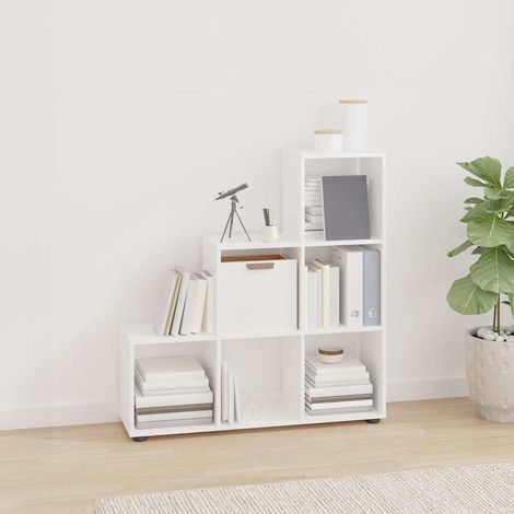 vidaXL Bibliothèque escalier Blanc brillant 107 cm Bois d'ingénierie (1/5)