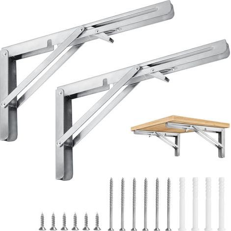 Équerre Pliante 400mm, lot de 2 consoles pliantes pour charge lourde 400 mm Capacité 186 kg, Supports d'étagères Pliantes en Acier Inoxydable pour Garage, Cuisine, Chambre (2 pièces) (1/5)
