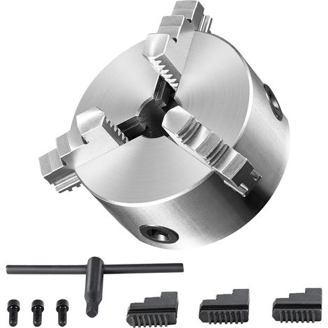 Mandrin 3 mors auto-centrant, 6 pouces, plage de serrage 3,5-160 mm, avec clé et mors réversibles, pour tour, fraisage, perçage et impression 3D. (1/5)
