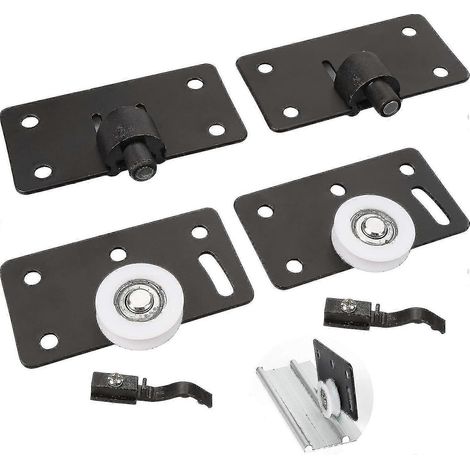Kits de roulettes pour portes coulissantes, accessoires pour meubles, ferrures pour portes coulissantes, robustes, pour armoires, noir, 2 pièces (1/3)