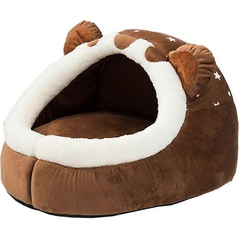 Lit pour chat, lit profond, niche d'hiver pour chien, tente fermée en forme d'ours mignon (1/4)