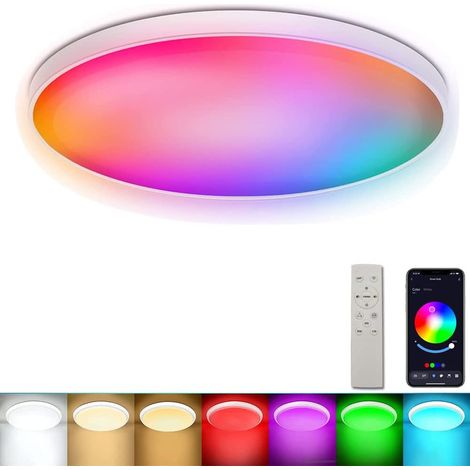 Plafonnier LED intelligent avec télécommande, 24 W, 30 cm, 2400 lm, 2700-6500 K, couleurs multiples, application, musique, température de couleur, luminosité réglable, minuterie, idéal pour chambre, s
