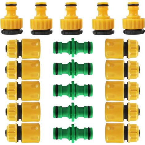 Lot de 20 raccords tuyau - 5 rapides 1/2" 10 x ou 3/4" Pour jardin et maison