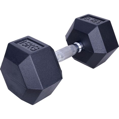 Mancuerna 15 kg - Hexágono - Negra - Goma