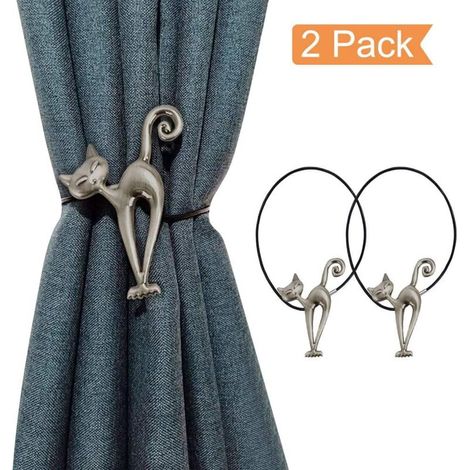 YMYNY 2er-Pack kreative magnetische Vorhang-Raffhalter für moderne Vorhänge, Katze, Silber (1/4)