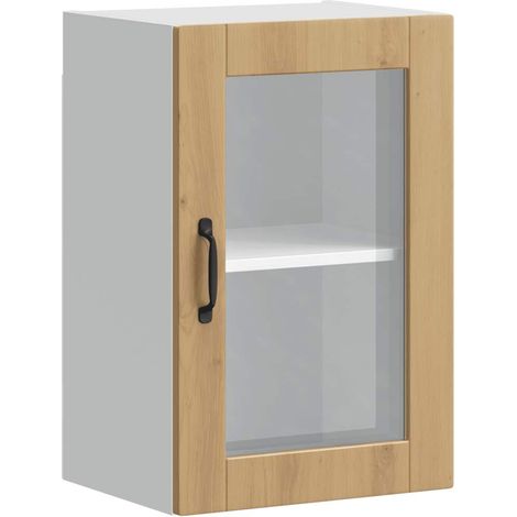 Meubles de Rangement,Armoire murale de cuisine porte en verre Porto chêne artisanal CFW153070 (1/5)