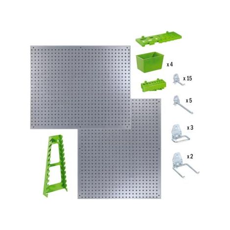 Ribitech – Panneau mural pour rangement d'outils 2 panneaux 558 x 458 mm – Tôle laquée – 34 accessoires inclus – Installation facile avec visserie (1/10)