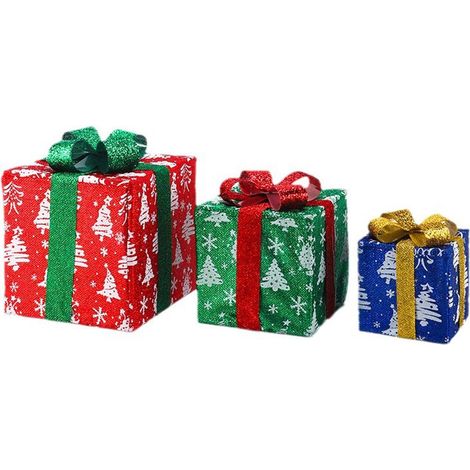 Boîte Cadeau De Noël - Lanterne Pliable Avec Guirlande Lumineuse - 8 Modes D'Éclairage - Pour Décoration Intérieure Et Extérieure - 3 Pièces (1/5)