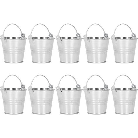 10 Mini-Blumentöpfe für Sukkulenten, kleine Metalleimer für drinnen und draußen, glänzend silber, 4 x 5,5 x 6 cm (1/5)
