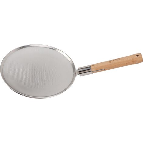 Écumoire fine en maille avec manche en bois, inox 304 léger et portable, grande cuillère perforée pour cuisson et friture, diamètre 30 cm/11,8 po (1/5)