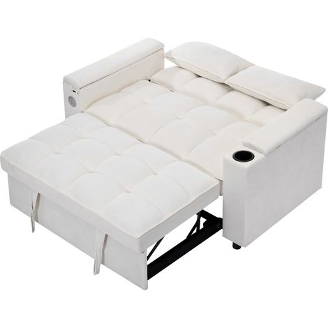 Sofá cama 3 en 1 extensible beige de tela con respaldo reclinable, USB y Type-C, 2 plazas (1/5)