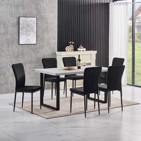 AINPECCA Grey Dining Table and Chairs 6 Set Dining Room Chair Kitchen Home Office(table+6 black velvet chairs)